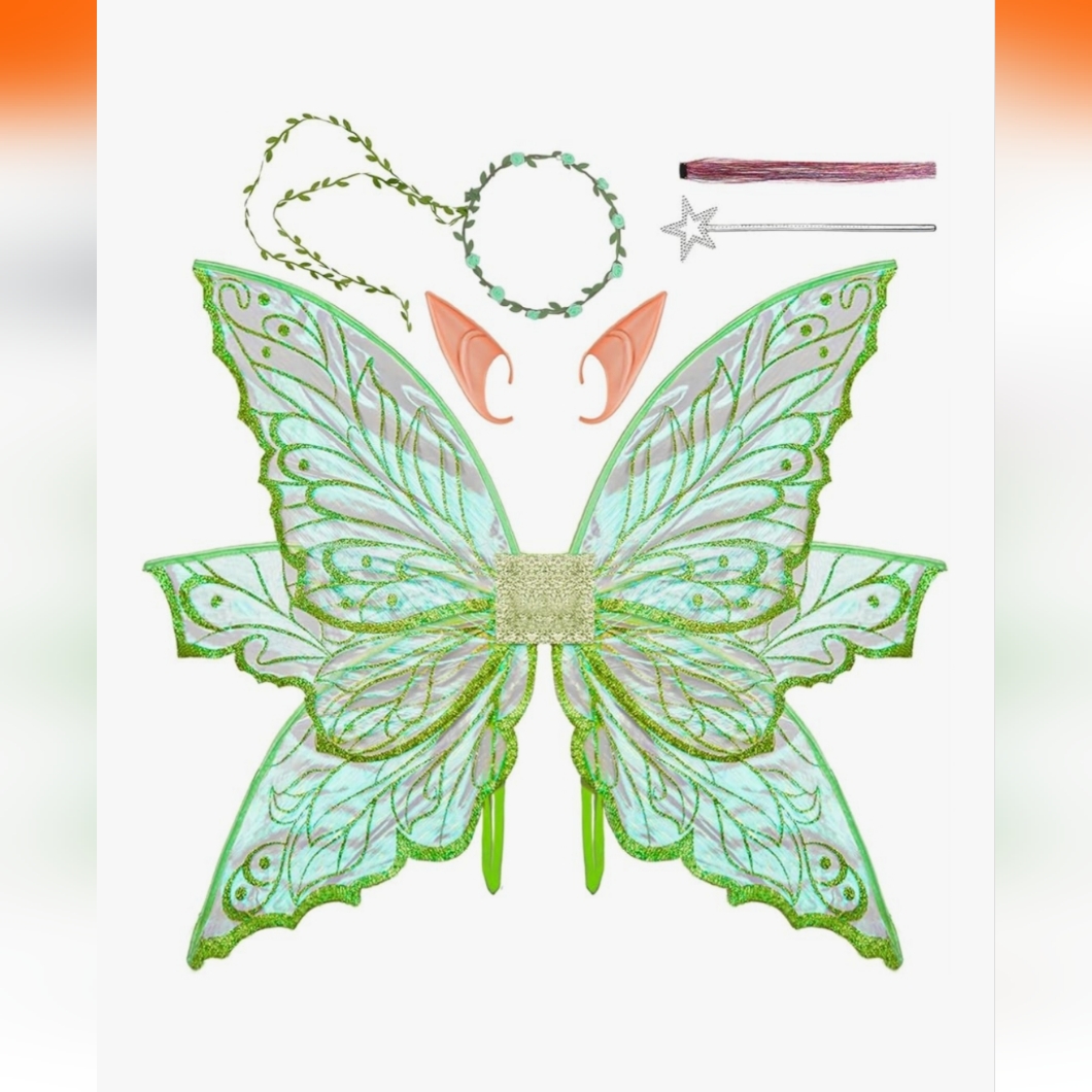 Green Fairy Costume Set With Wings And Accessories